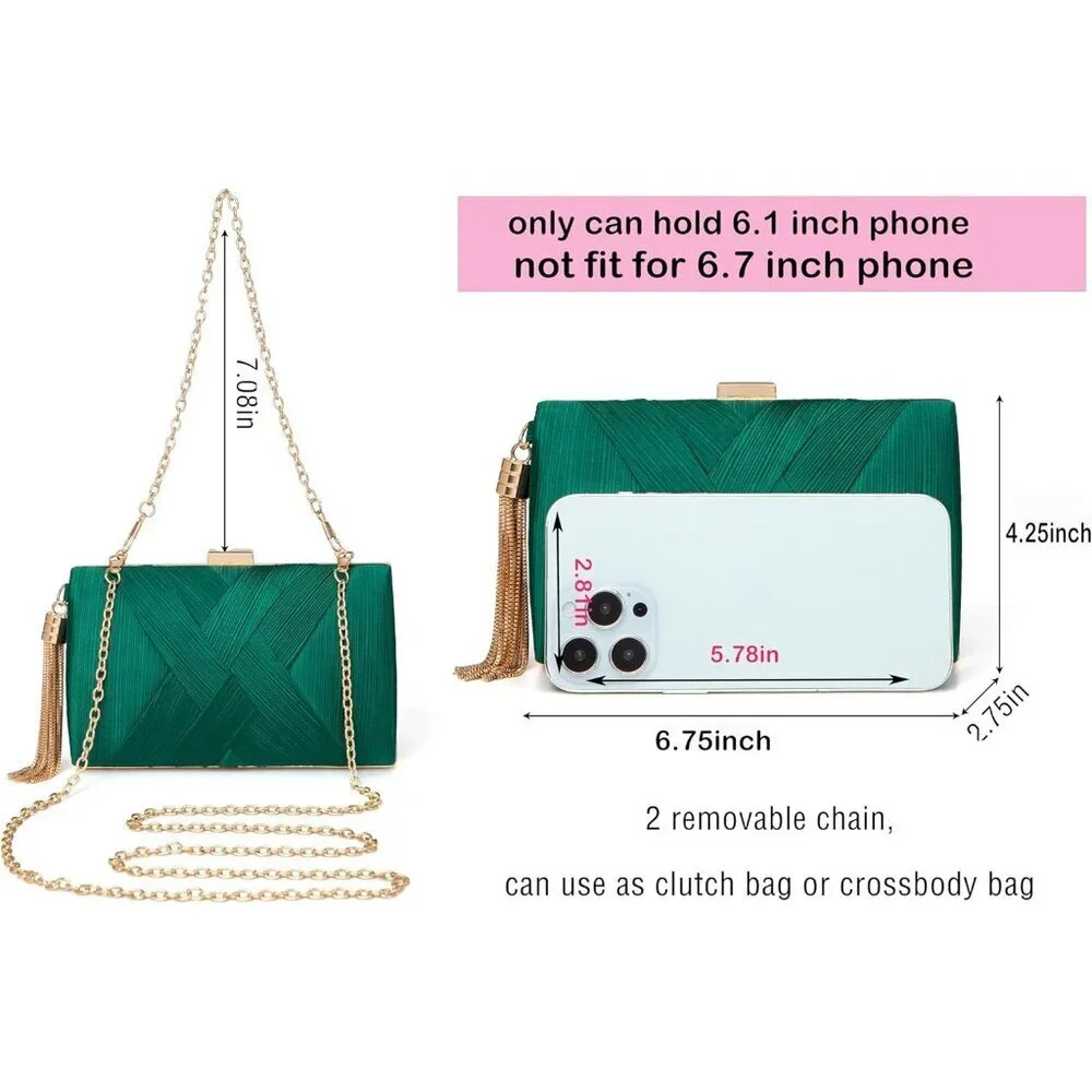 Women Clutch Purse Evening Formal Shoulder Crossbody Tassel Bag Green